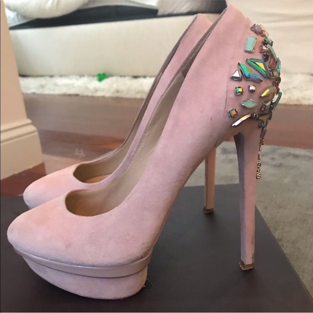 Brian Atwood Ferranta Pink Suede Jewel Heels sz 7